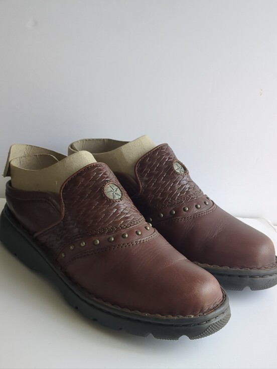 Double H Boots Shoes - Women’s Double H Boots Brown Leather Slip-On Mules Clogs Western Stud Detail